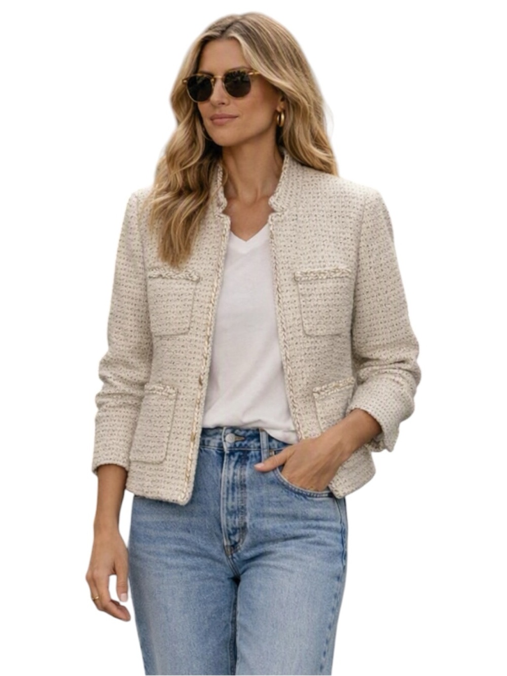 J. Crew Metallic Cream Tweed Lady Jacket  Blazer textured elegant neutral sz 2
